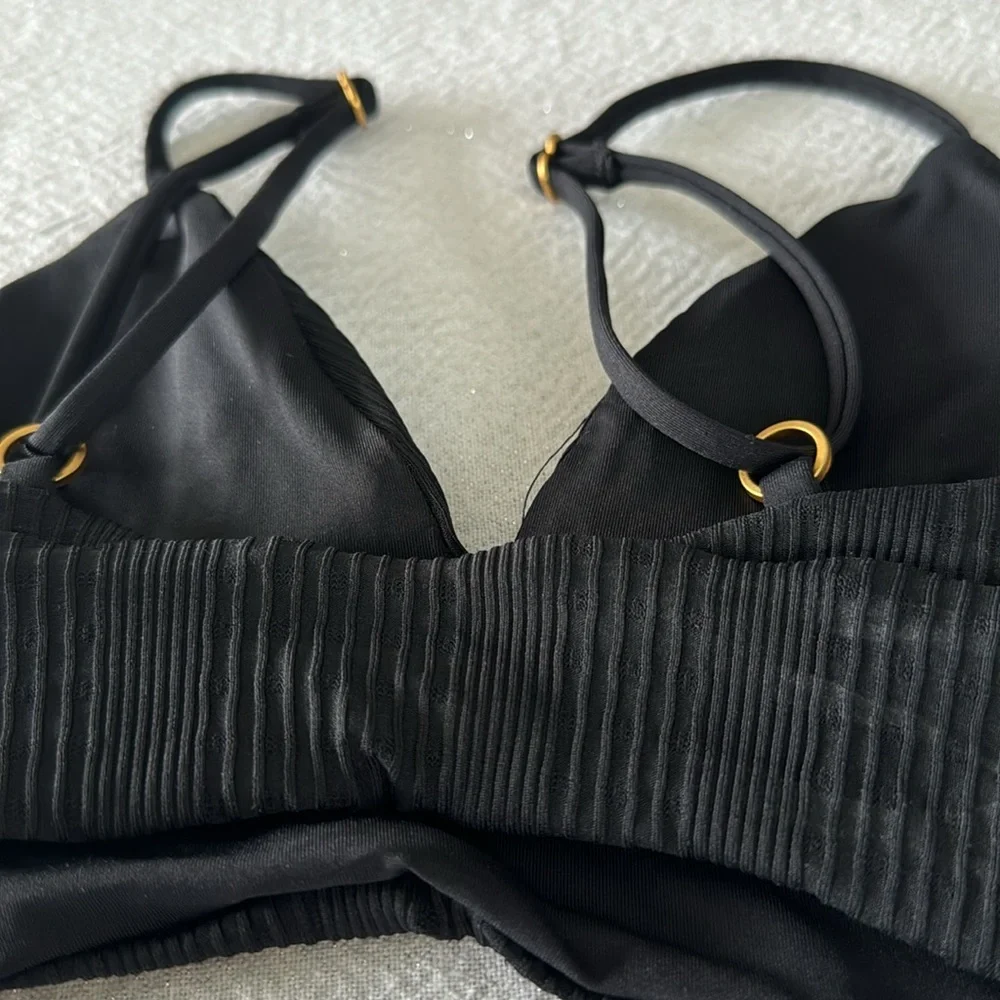 L*Space Winnie Cabana Bikini Top, Black, Size X-Small, $114
